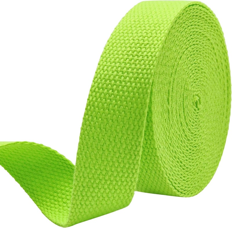 Evora 1 inch Cotton Webbing Braid Handles Bag Strap 15ft High Density Webbing Plain Weave Straps for Cloth Tote Bag, Pet Collars, DIY Projects, Crafts, Outdoor Accessories (Neon Green 5116) - Image 1